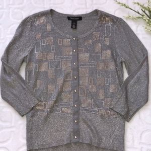 NWT - WHBM Gray Shimmer Metallic Studded Cardigan